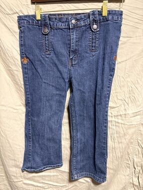 Kids dark Blue Denim capris with copper designs- Classic Midwash